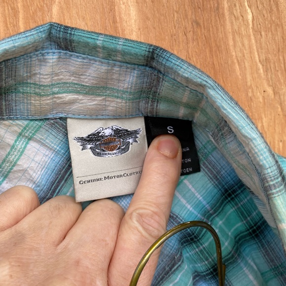 Ladies Harley Davidson Sleeveless Blouse Green/Blue 100% cotton - Picture 5 of 6